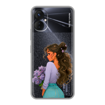 Силиконовый противоударный чехол на Tecno Spark 9 Pro с принтом девушка цветы Силиконовый противоударный чехол на Tecno Spark 9 Pro с принтом девушка цветы