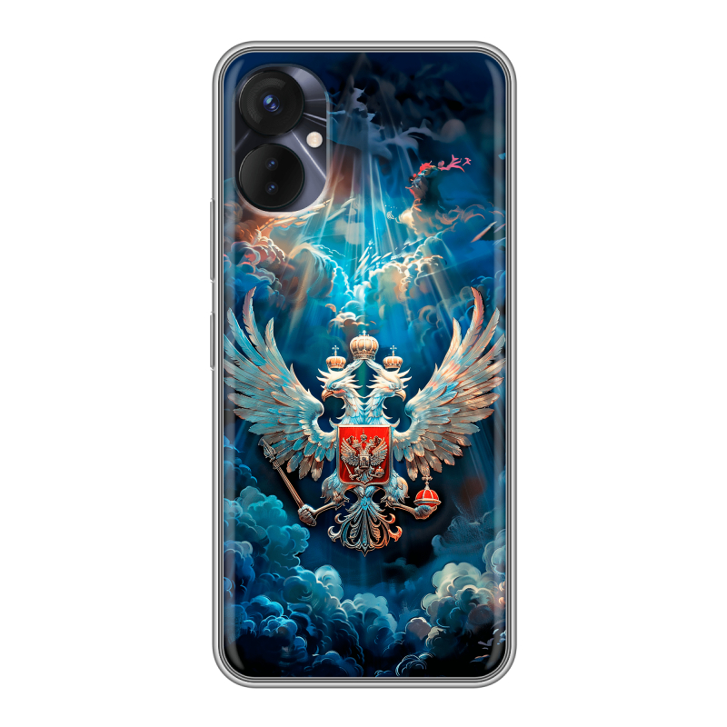 Силиконовый противоударный чехол на Tecno Spark 9 Pro с принтом Герб флаг России Силиконовый противоударный чехол на Tecno Spark 9 Pro с принтом Герб флаг России