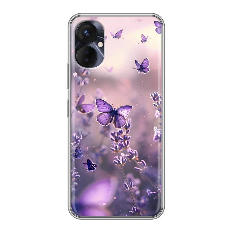 Силиконовый противоударный чехол на Tecno Spark 9 Pro с принтом бабочки и лаванда Силиконовый противоударный чехол на Tecno Spark 9 Pro с принтом бабочки и лаванда