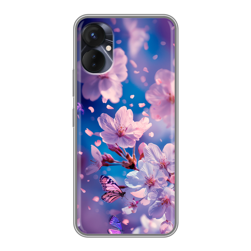 Силиконовый противоударный чехол на Tecno Spark 9 Pro с принтом цветы бабочки Силиконовый противоударный чехол на Tecno Spark 9 Pro с принтом цветы бабочки