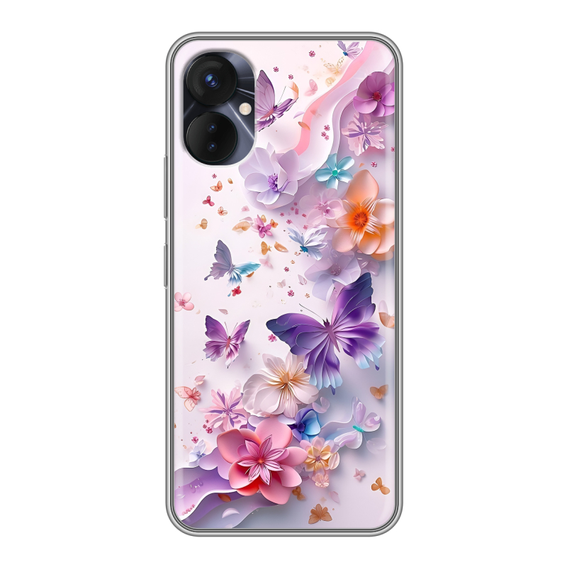 Силиконовый противоударный чехол на Tecno Spark 9 Pro с принтом цветы бабочки Силиконовый противоударный чехол на Tecno Spark 9 Pro с принтом цветы бабочки