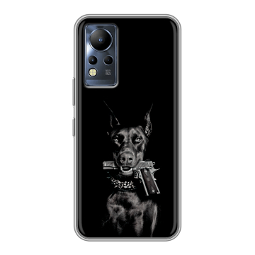 Силиконовый чехол на Infinix Note 12 с принтом Доберман и пистолет Силиконовый чехол на Infinix Note 12 с принтом Доберман и пистолет