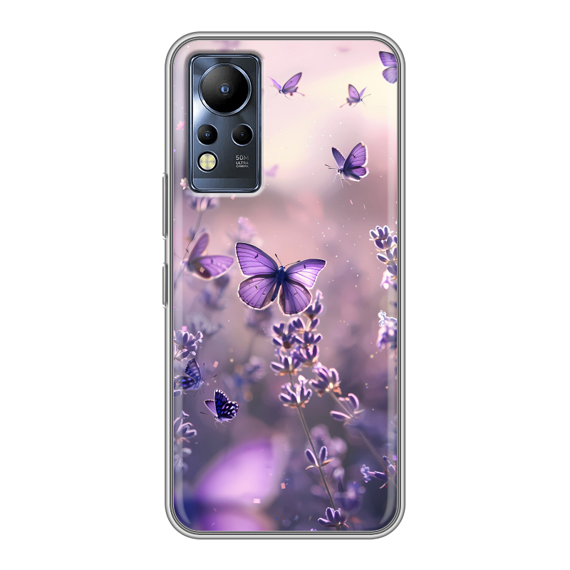 Силиконовый противоударный чехол на Infinix Note 12 с принтом бабочки и лаванда Силиконовый противоударный чехол на Infinix Note 12 с принтом бабочки и лаванда