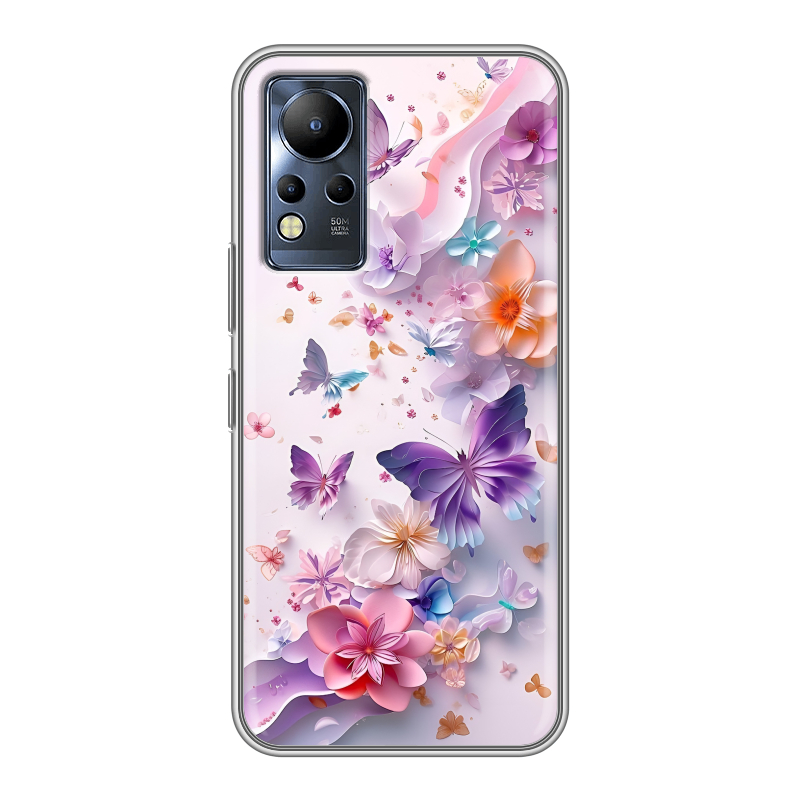 Силиконовый противоударный чехол на Infinix Note 12 с принтом цветы бабочки Силиконовый противоударный чехол на Infinix Note 12 с принтом цветы бабочки
