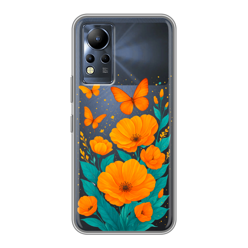 Силиконовый чехол на Infinix Note 12 с принтом цветы бабочки Силиконовый чехол на Infinix Note 12 с принтом цветы бабочки