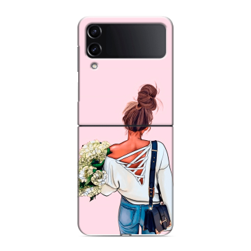 Пластиковый чехол на Samsung Galaxy Z Flip 4 с принтом Девушка и букет Пластиковый чехол на Samsung Galaxy Z Flip 4 с принтом Девушка и букет