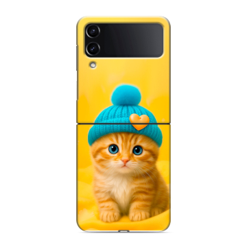 Пластиковый чехол на Samsung Galaxy Z Flip 4 с принтом Котенок в шапке