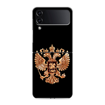 Пластиковый чехол на Samsung Galaxy Z Flip 4 с принтом Герб России золотой Пластиковый чехол на Samsung Galaxy Z Flip 4 с принтом Герб России золотой