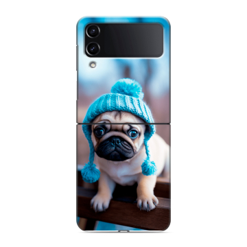 Пластиковый чехол на Samsung Galaxy Z Flip 4 с принтом Мопс в шапке Пластиковый чехол на Samsung Galaxy Z Flip 4 с принтом Мопс в шапке