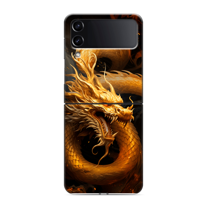 Пластиковый чехол на Samsung Galaxy Z Flip 4 с принтом Золотой дракон Пластиковый чехол на Samsung Galaxy Z Flip 4 с принтом Золотой дракон