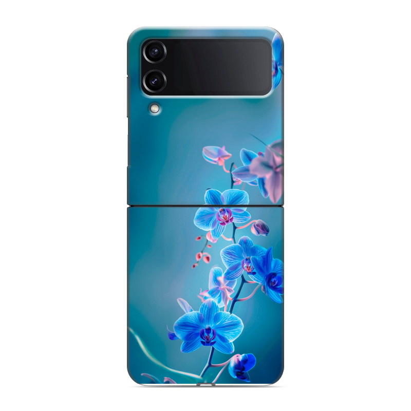 Пластиковый чехол на Samsung Galaxy Z Flip 4 с принтом Голубые цветы Пластиковый чехол на Samsung Galaxy Z Flip 4 с принтом Голубые цветы
