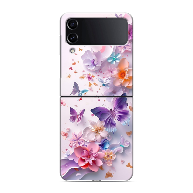 Пластиковый чехол на Samsung Galaxy Z Flip 4 с принтом цветы бабочки Пластиковый чехол на Samsung Galaxy Z Flip 4 с принтом цветы бабочки