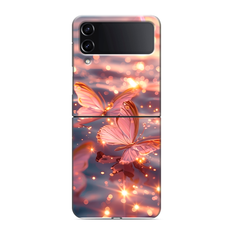 Пластиковый чехол на Samsung Galaxy Z Flip 4 с принтом бабочки розовые Пластиковый чехол на Samsung Galaxy Z Flip 4 с принтом бабочки розовые