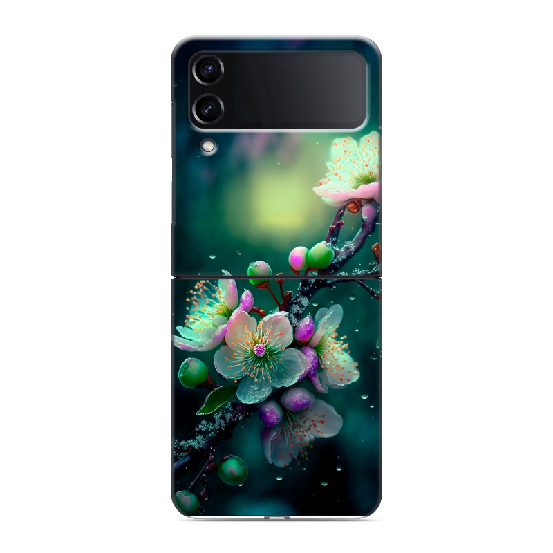Пластиковый чехол на Samsung Galaxy Z Flip 4 с принтом Цветы и мрамор Пластиковый чехол на Samsung Galaxy Z Flip 4 с принтом Цветы и мрамор
