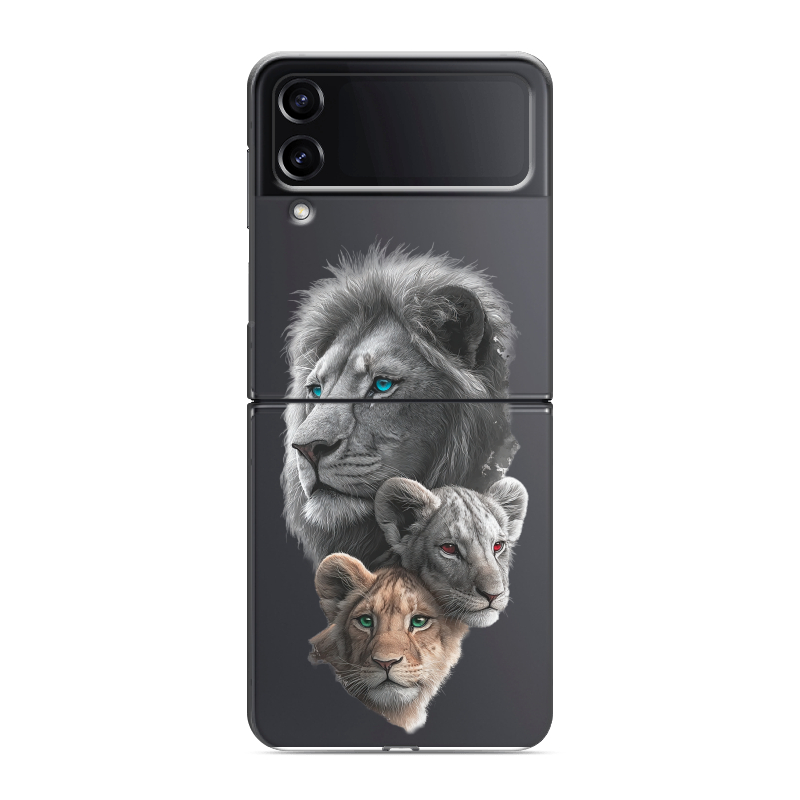 Пластиковый чехол на Samsung Galaxy Z Flip 4 с принтом Львы Пластиковый чехол на Samsung Galaxy Z Flip 4 с принтом Львы