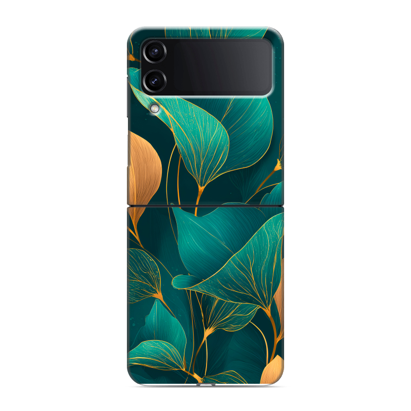 Пластиковый чехол на Samsung Galaxy Z Flip 4 с принтом Листья и золото Пластиковый чехол на Samsung Galaxy Z Flip 4 с принтом Листья и золото