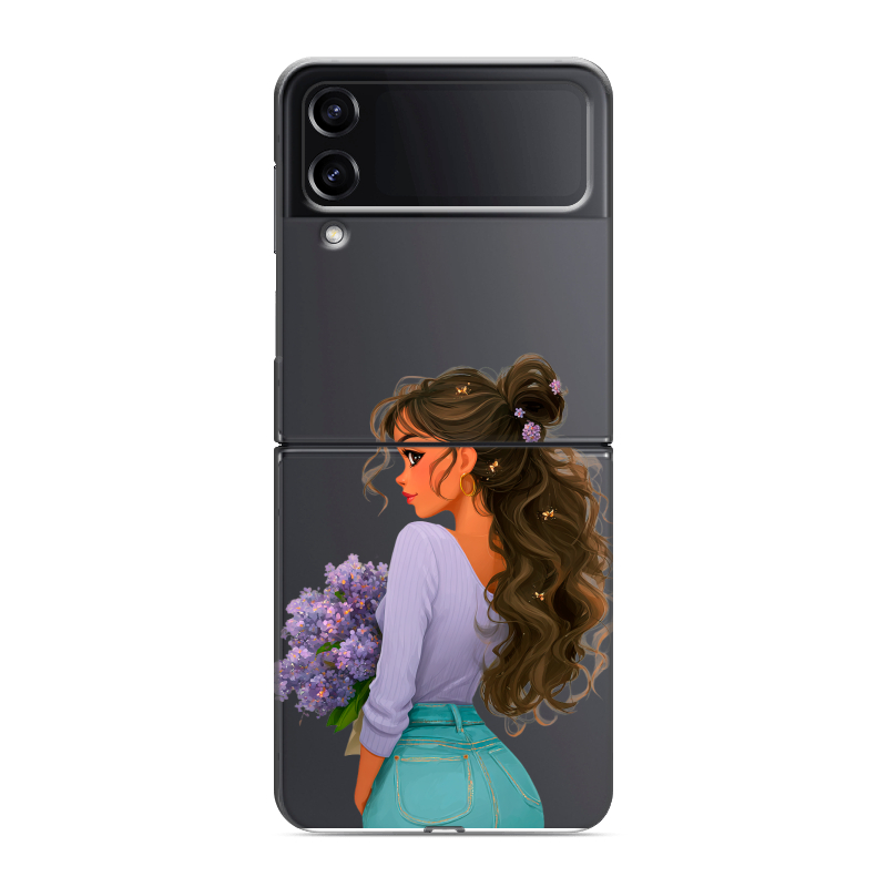 Пластиковый чехол на Samsung Galaxy Z Flip 4 с принтом девушка цветы Пластиковый чехол на Samsung Galaxy Z Flip 4 с принтом девушка цветы