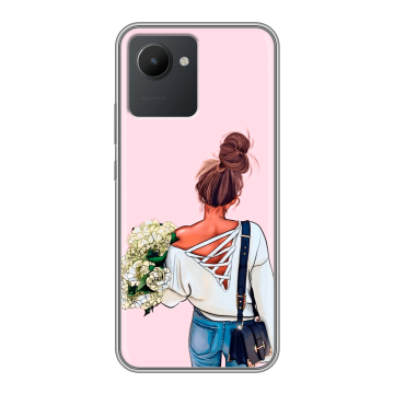 Силиконовый чехол на Realme C30 с принтом Девушка и букет Силиконовый чехол на Realme C30 с принтом Девушка и букет