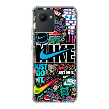 Силиконовый чехол на Realme C30 с принтом найк nike черный Силиконовый чехол на Realme C30 с принтом найк nike черный