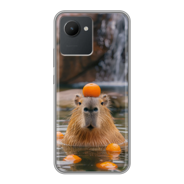 Силиконовый чехол на Realme C30 с принтом Капибара с апельсином