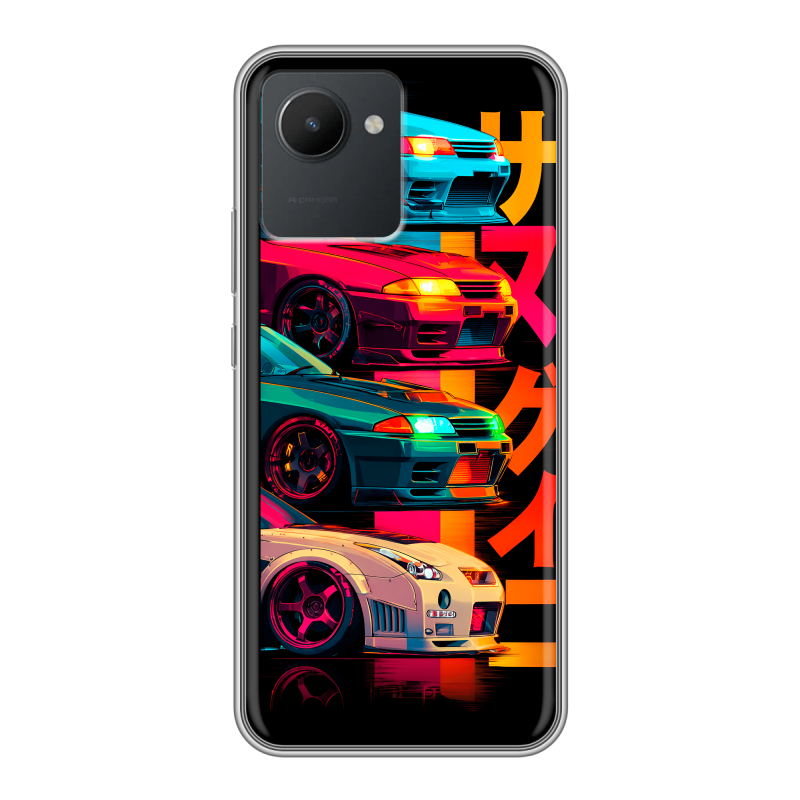 Силиконовый противоударный чехол на Realme C30 с принтом Гоночные машины Силиконовый противоударный чехол на Realme C30 с принтом Гоночные машины
