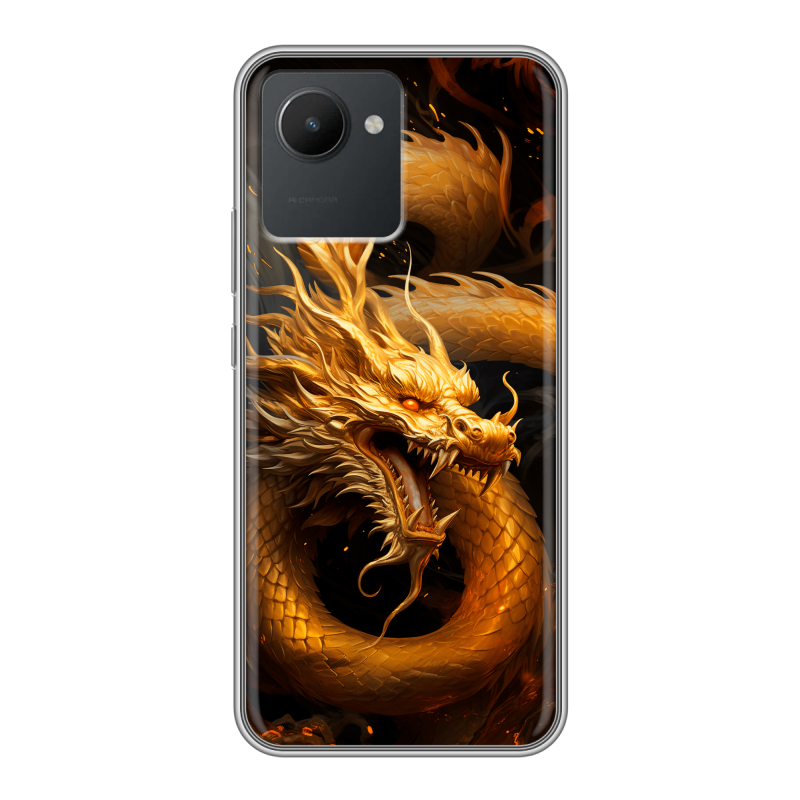 Силиконовый противоударный чехол на Realme C30 с принтом Золотой дракон Силиконовый противоударный чехол на Realme C30 с принтом Золотой дракон