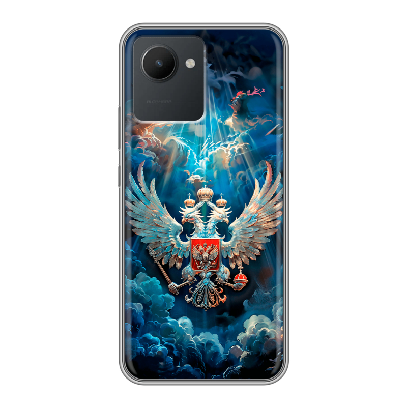 Силиконовый противоударный чехол на Realme C30 с принтом Герб флаг России Силиконовый противоударный чехол на Realme C30 с принтом Герб флаг России