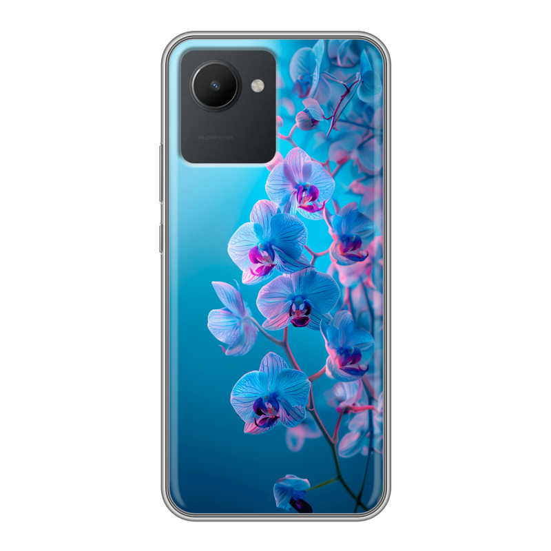Силиконовый чехол на Realme C30 с принтом голубые орхидеи Силиконовый чехол на Realme C30 с принтом голубые орхидеи