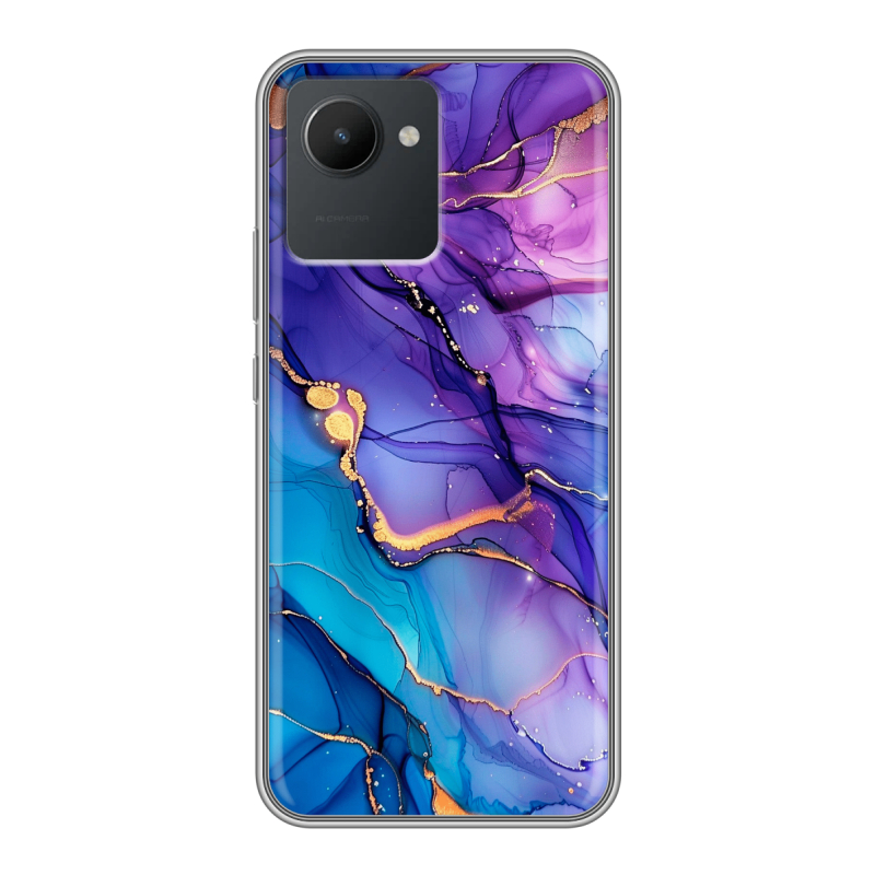 Силиконовый чехол на Realme C30 с принтом синий мрамор Силиконовый чехол на Realme C30 с принтом синий мрамор