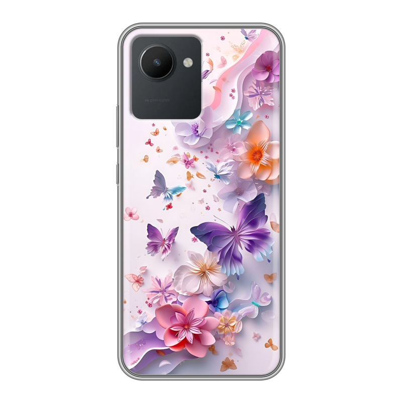 Силиконовый чехол на Realme C30 с принтом цветы бабочки Силиконовый чехол на Realme C30 с принтом цветы бабочки