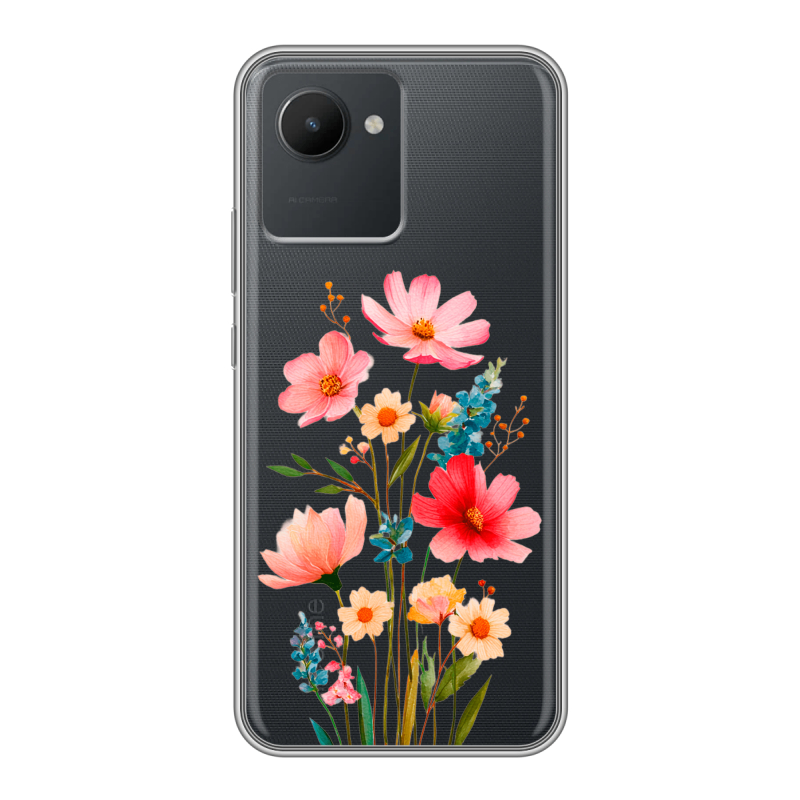 Силиконовый противоударный чехол на Realme C30 с принтом Цветы Силиконовый противоударный чехол на Realme C30 с принтом Цветы