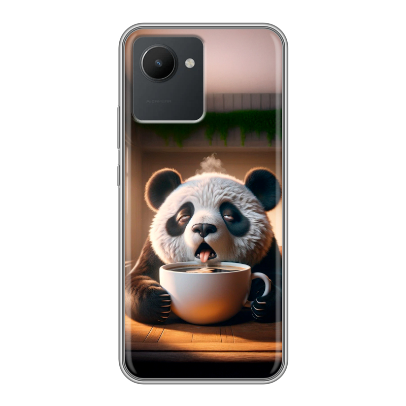 Силиконовый чехол на Realme C30 с принтом смешная панда Силиконовый чехол на Realme C30 с принтом смешная панда
