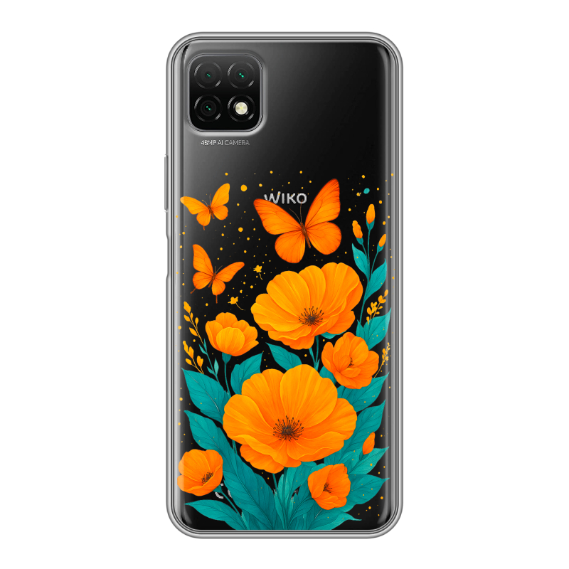 Силиконовый чехол на Wiko T3 с принтом цветы бабочки Силиконовый чехол на Wiko T3 с принтом цветы бабочки