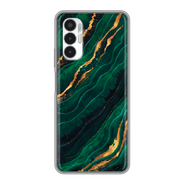 Силиконовый чехол на Tecno Pova 3 с принтом Мрамор зеленое золото Силиконовый чехол на Tecno Pova 3 с принтом Мрамор зеленое золото