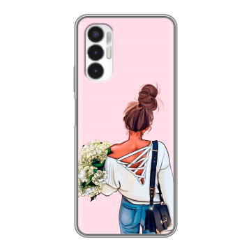 Силиконовый чехол на Tecno Pova 3 с принтом Девушка и букет Силиконовый чехол на Tecno Pova 3 с принтом Девушка и букет