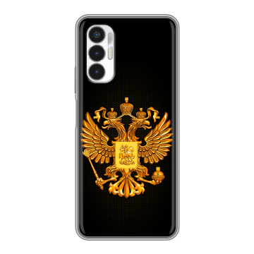 Силиконовый чехол на Tecno Pova 3 с принтом Герб России желтый Силиконовый чехол на Tecno Pova 3 с принтом Герб России желтый