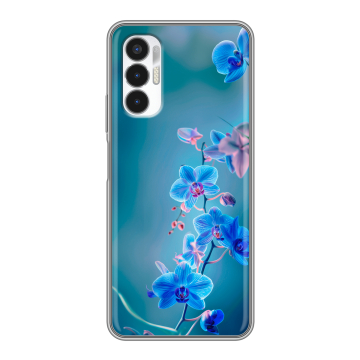 Силиконовый чехол на Tecno Pova 3 с принтом Голубые цветы Силиконовый чехол на Tecno Pova 3 с принтом Голубые цветы