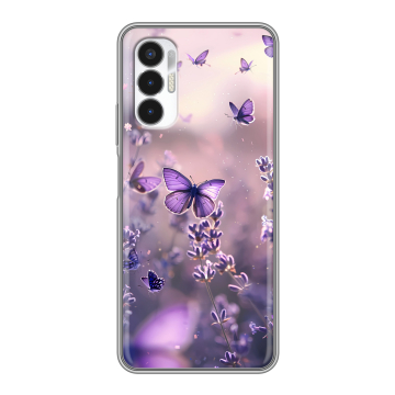 Силиконовый чехол на Tecno Pova 3 с принтом бабочки и лаванда