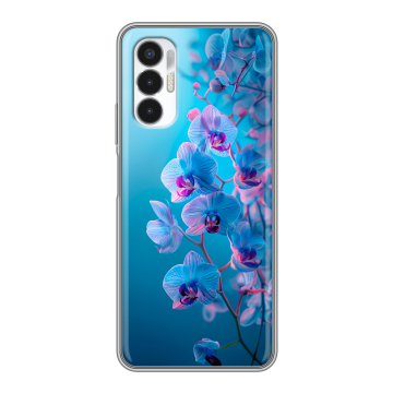 Силиконовый чехол на Tecno Pova 3 с принтом голубые орхидеи