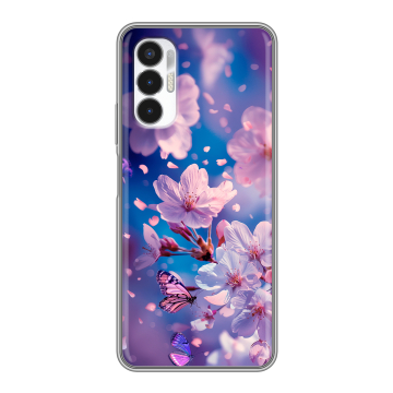 Силиконовый чехол на Tecno Pova 3 с принтом цветы бабочки
