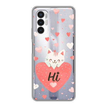 Силиконовый чехол на Tecno Pova 3 с принтом котенок и сердечко