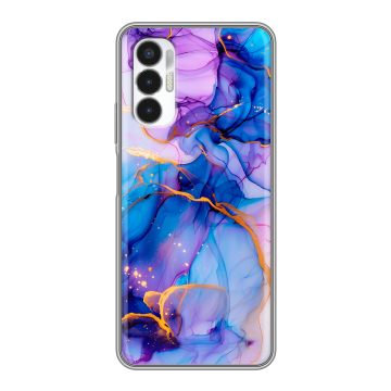 Силиконовый чехол на Tecno Pova 3 с принтом синий мрамор