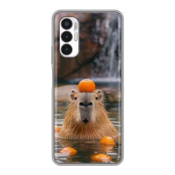 Силиконовый чехол на Tecno Pova 3 с принтом Капибара с апельсином Силиконовый чехол на Tecno Pova 3 с принтом Капибара с апельсином