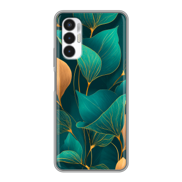 Силиконовый чехол на Tecno Pova 3 с принтом Листья и золото
