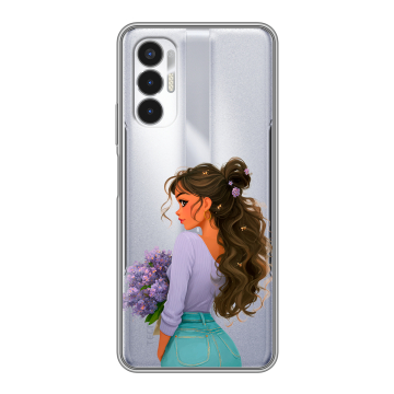 Силиконовый чехол на Tecno Pova 3 с принтом девушка цветы Силиконовый чехол на Tecno Pova 3 с принтом девушка цветы