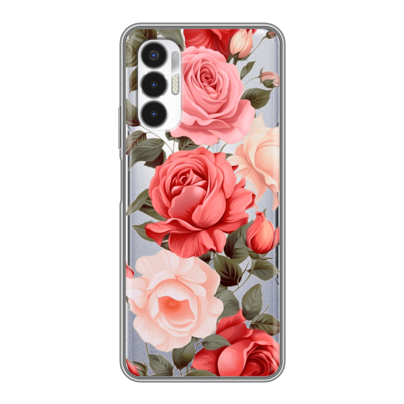 Силиконовый противоударный чехол на Tecno Pova 3 с принтом Розы Силиконовый противоударный чехол на Tecno Pova 3 с принтом Розы
