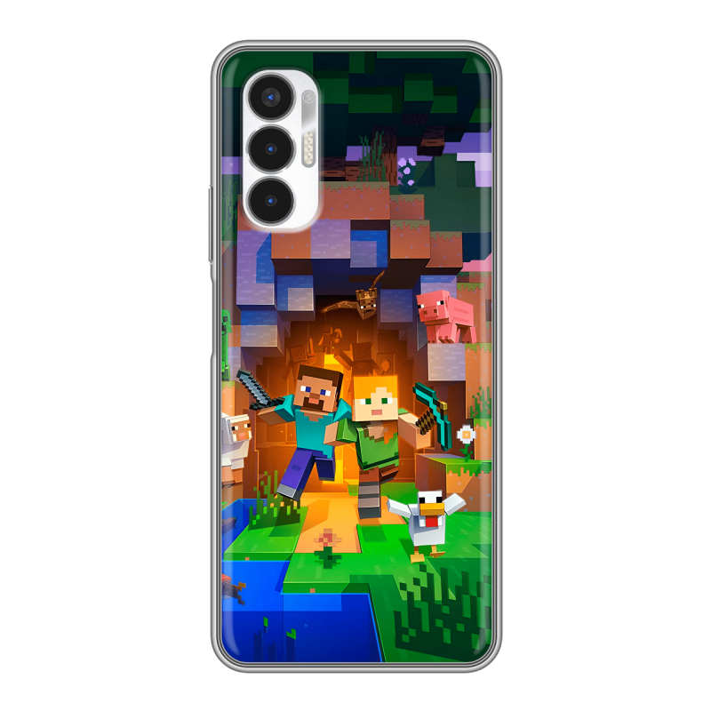 Силиконовый противоударный чехол на Tecno Pova 3 с принтом Майнкрафт Minecraft Силиконовый противоударный чехол на Tecno Pova 3 с принтом Майнкрафт Minecraft