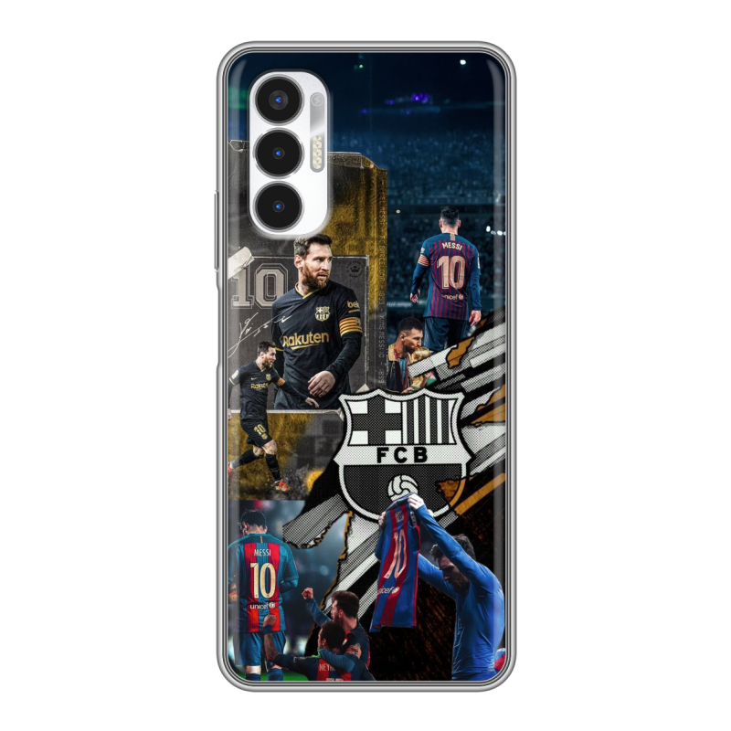 Силиконовый противоударный чехол на Tecno Pova 3 с принтом Messi Barcelona Силиконовый противоударный чехол на Tecno Pova 3 с принтом Messi Barcelona
