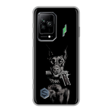 Силиконовый противоударный чехол на Xiaomi Black Shark 5 с принтом Доберман и пистолет Силиконовый противоударный чехол на Xiaomi Black Shark 5 с принтом Доберман и пистолет