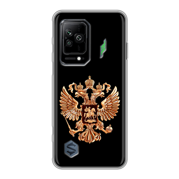 Силиконовый противоударный чехол на Xiaomi Black Shark 5 с принтом Герб России золотой Силиконовый противоударный чехол на Xiaomi Black Shark 5 с принтом Герб России золотой